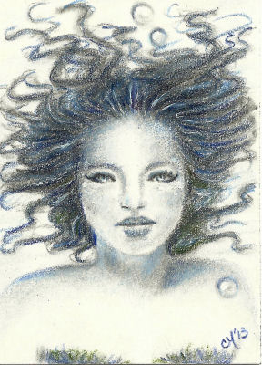 Water Elemental Mermaid ACEO by Carol Moore
