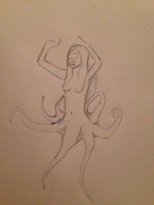 Octo-mermaid sketch by Rebecca Nipper