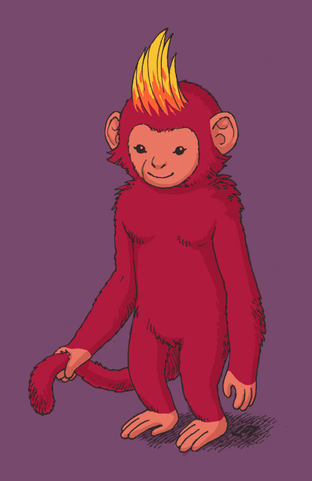 Red monkey with a blond hair tuft by Linnea