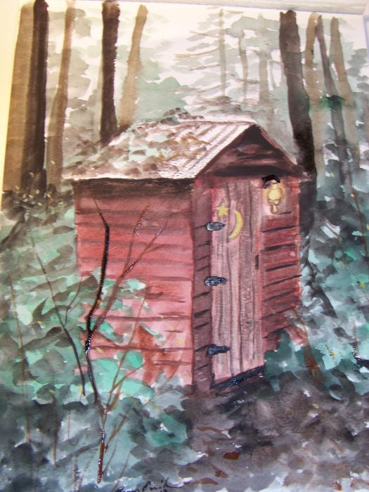 Outhouse in the woods by Renee Erickson