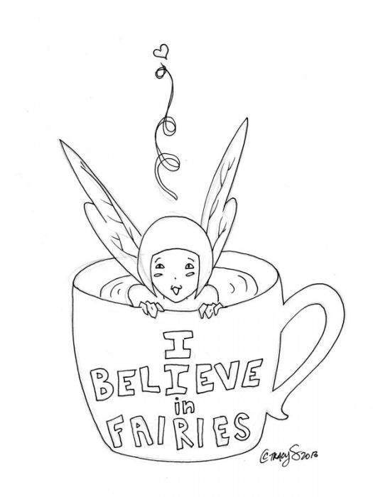 fairy, mermaid, or dragon using a coffe mug as a bath tub by Milkycat