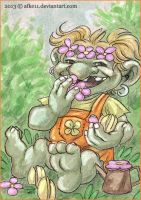 Troll girl eating flowers