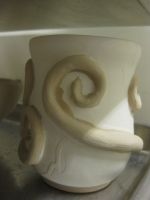 Squiggle-handled mug, white-on-white