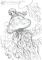 Baby Mermaid Riding a Jellyfish (ink)